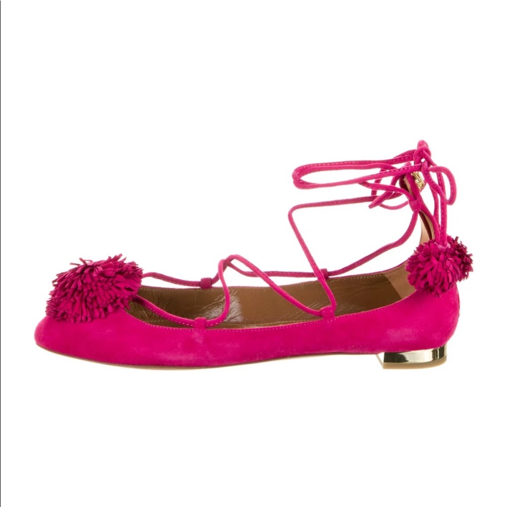 AQUAZZURA Sunshine Pompom-Embellished Suede Ballet Flats - pink